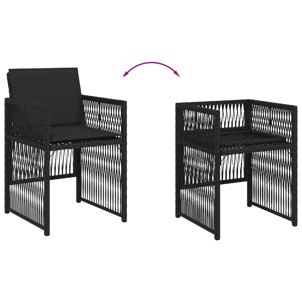 7-tlg. Garten-Essgruppe mit Kissen Schwarz Poly Rattan