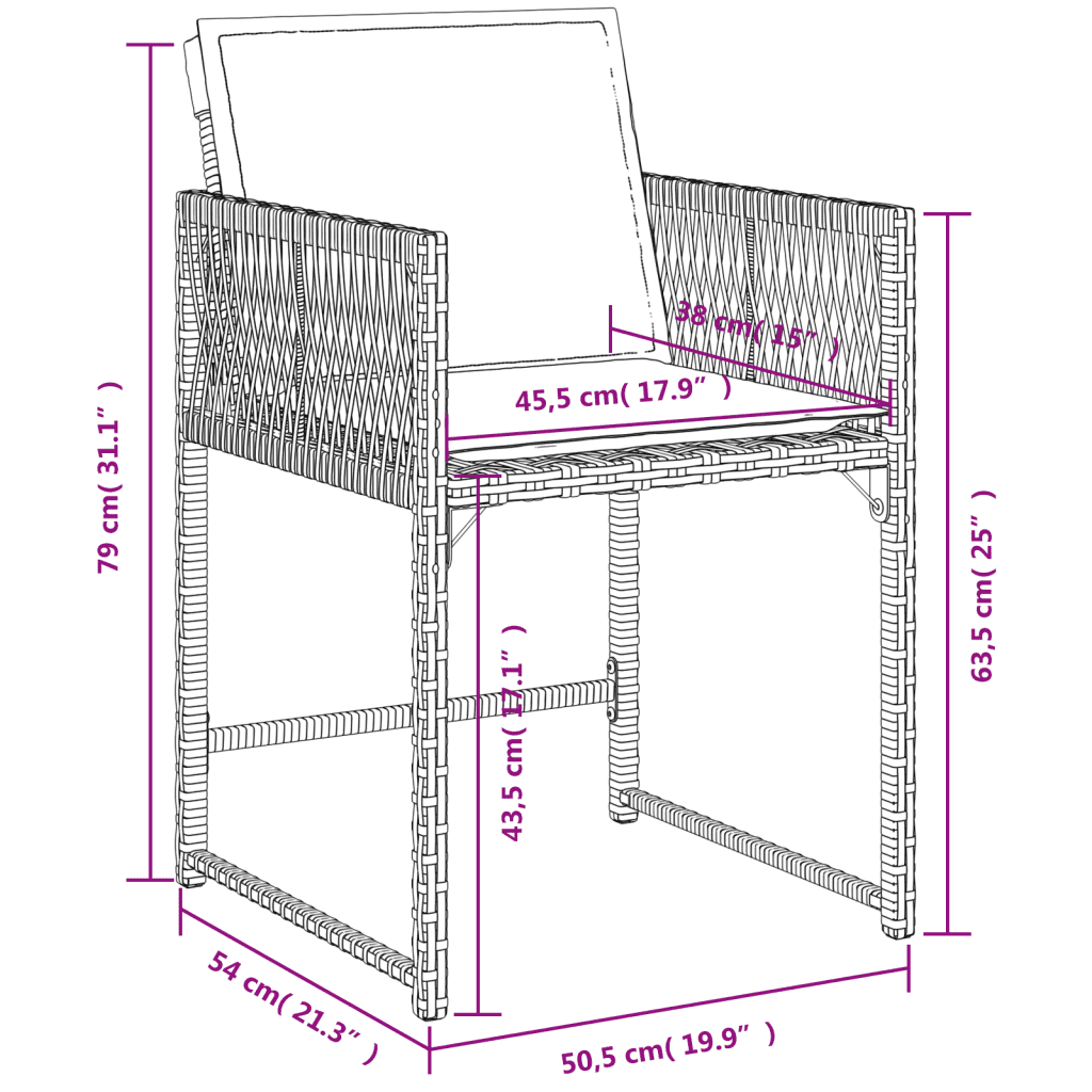 17-tlg. Garten-Essgruppe mit Kissen Braun Poly Rattan