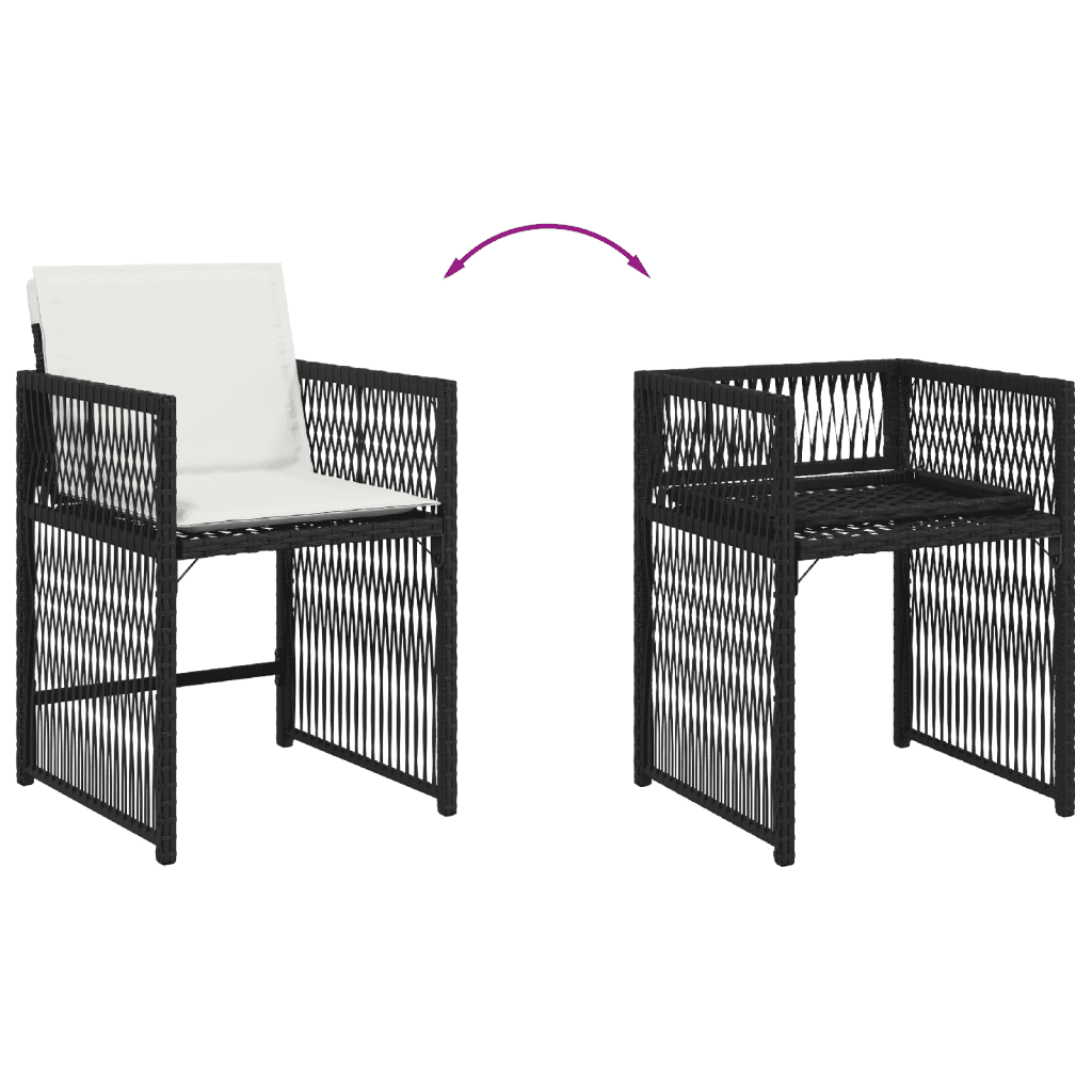 7-tlg. Garten-Essgruppe mit Kissen Schwarz Poly Rattan