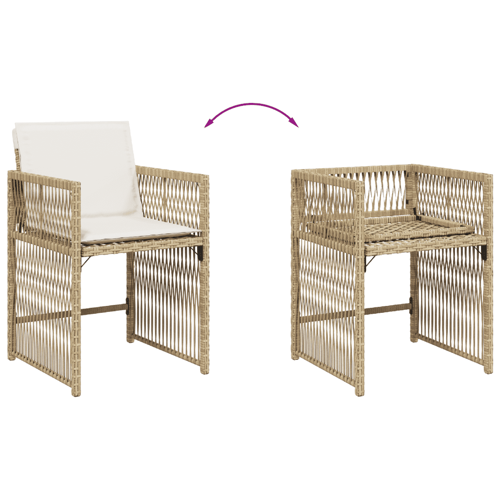 9-tlg. Garten-Essgruppe mit Kissen Beige Poly Rattan