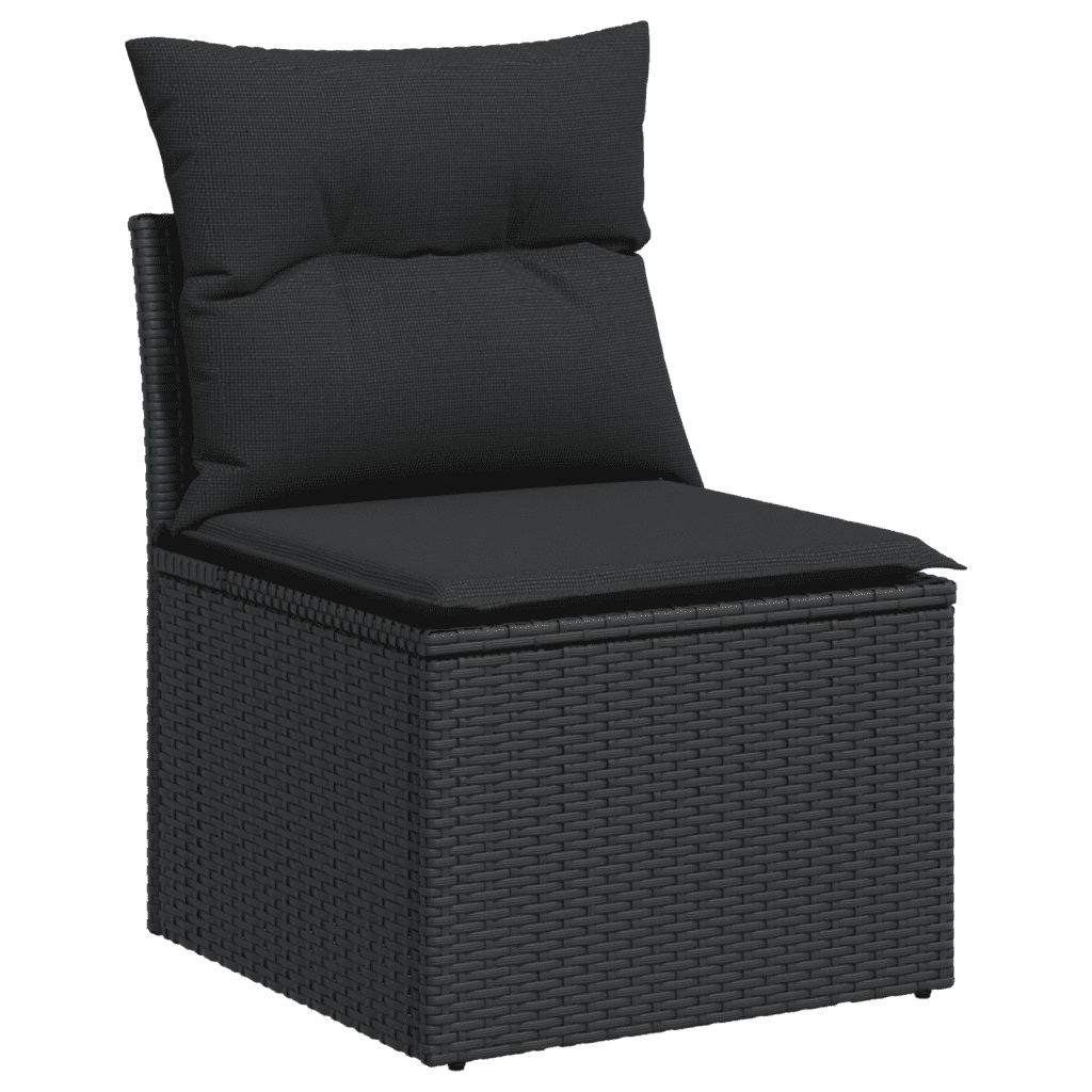 9-tlg. Garten-Sofagarnitur mit Kissen Schwarz Poly Rattan
