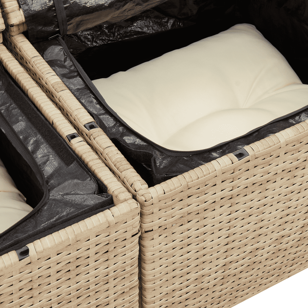 11-tlg. Garten-Sofagarnitur mit Kissen Beige Poly Rattan