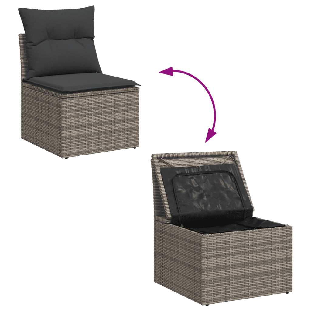 3-tlg. Garten-Sofagarnitur mit Kissen Grau Poly Rattan