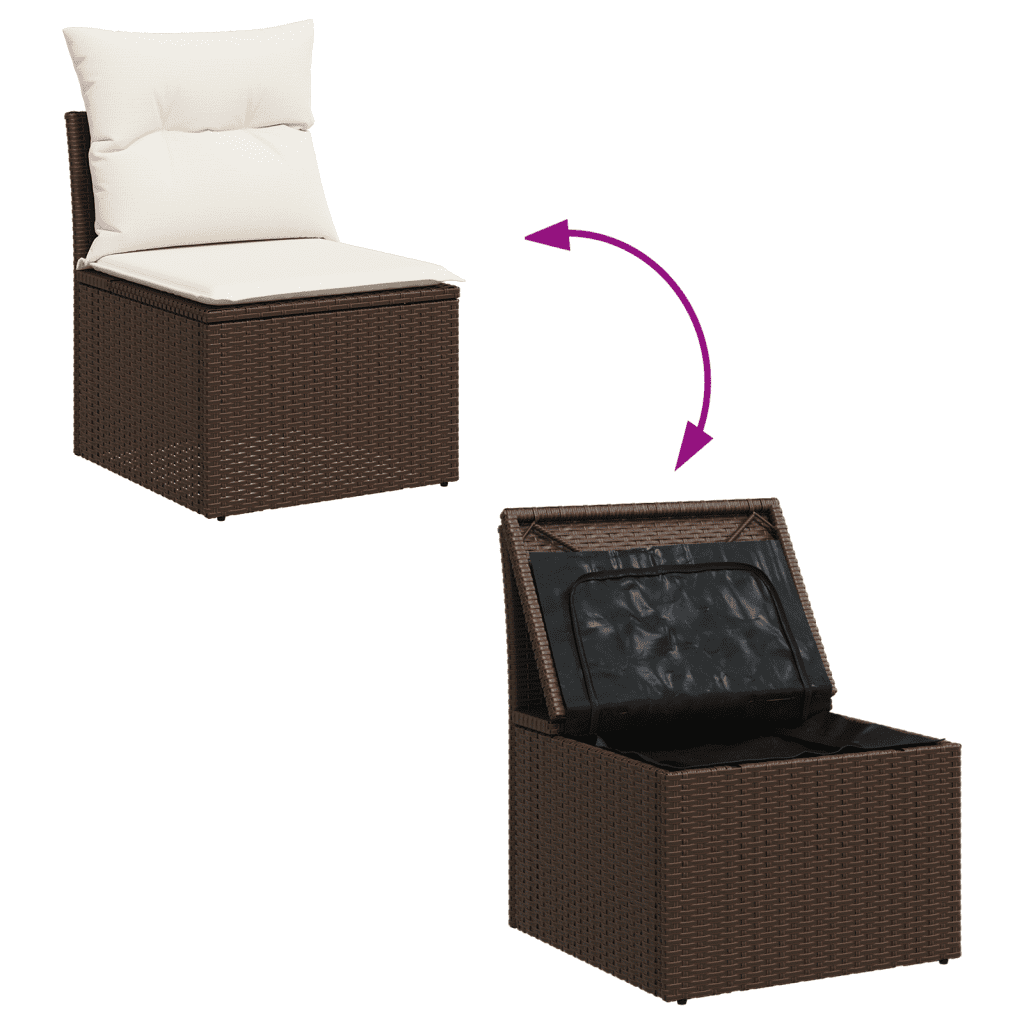 13-tlg. Garten-Sofagarnitur mit Kissen Braun Poly Rattan