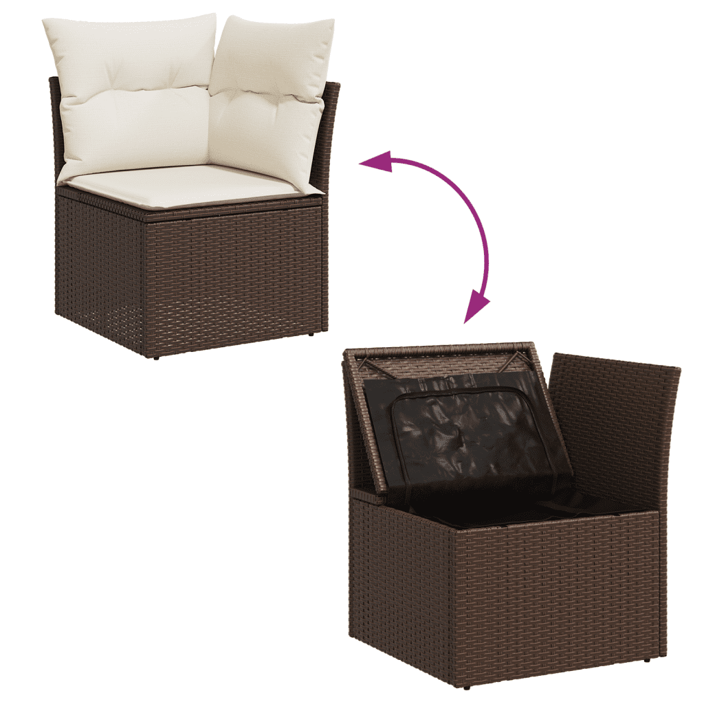 13-tlg. Garten-Sofagarnitur mit Kissen Braun Poly Rattan