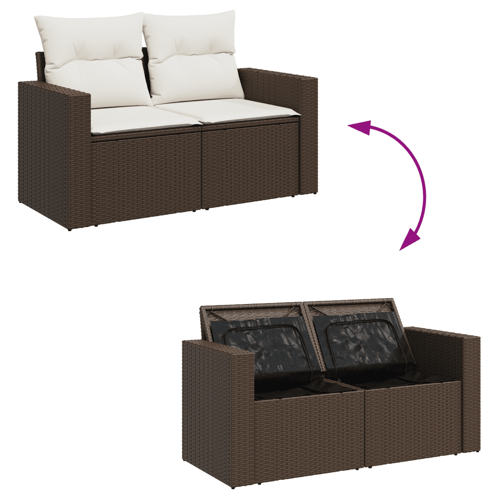 3-tlg. Garten-Sofagarnitur mit Kissen Braun Poly Rattan