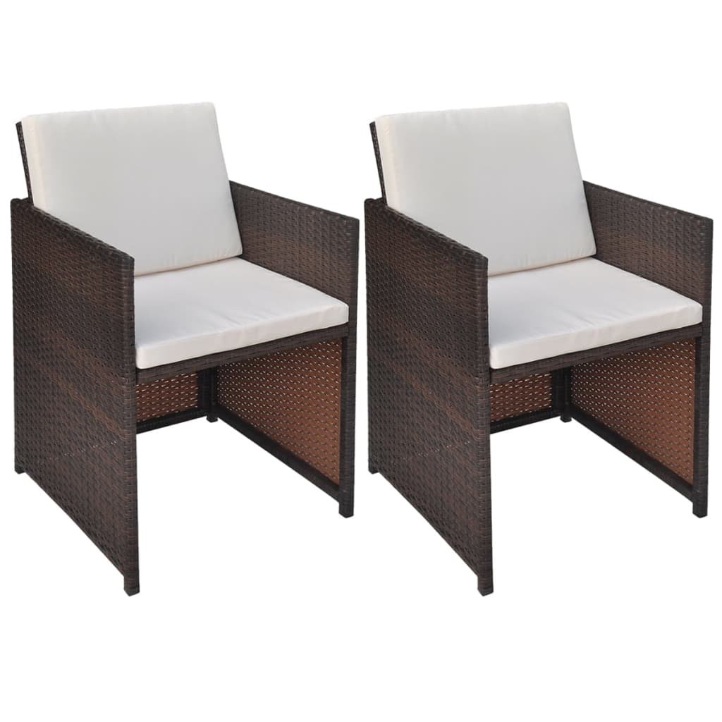 Gartenstühle 2 Stk. mit Polstern und Kissen Poly Rattan Braun