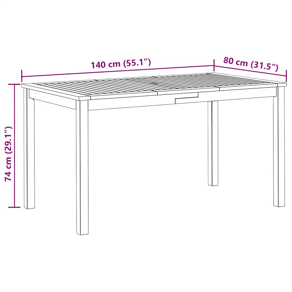 Gartentisch 140x80x74 cm Massivholz Akazie