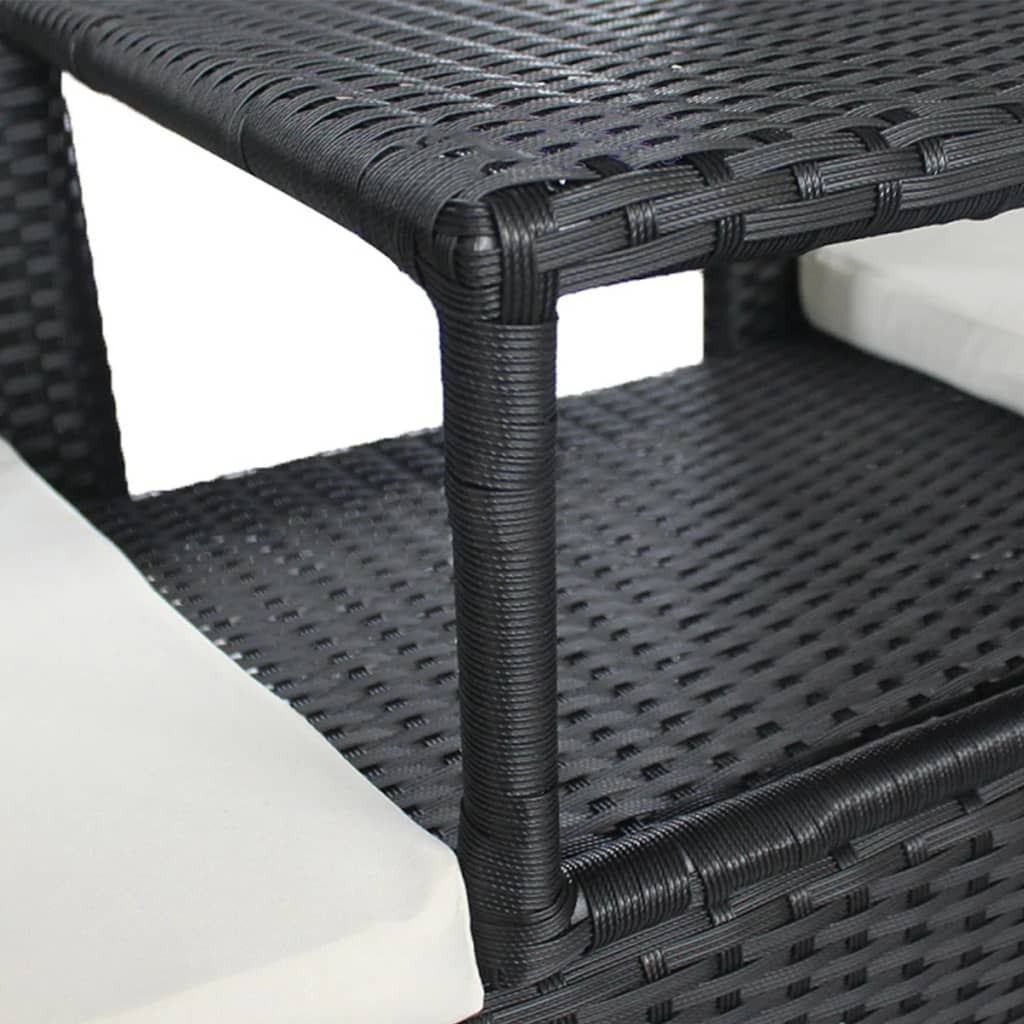 Gartensofa 2-Sitzer mit Teetisch Poly Rattan Schwarz