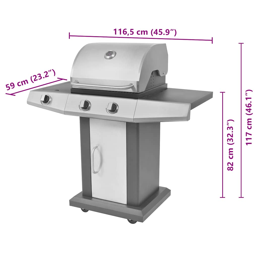 Gasgrill 2+1 Flammen Schwarz und Silbern