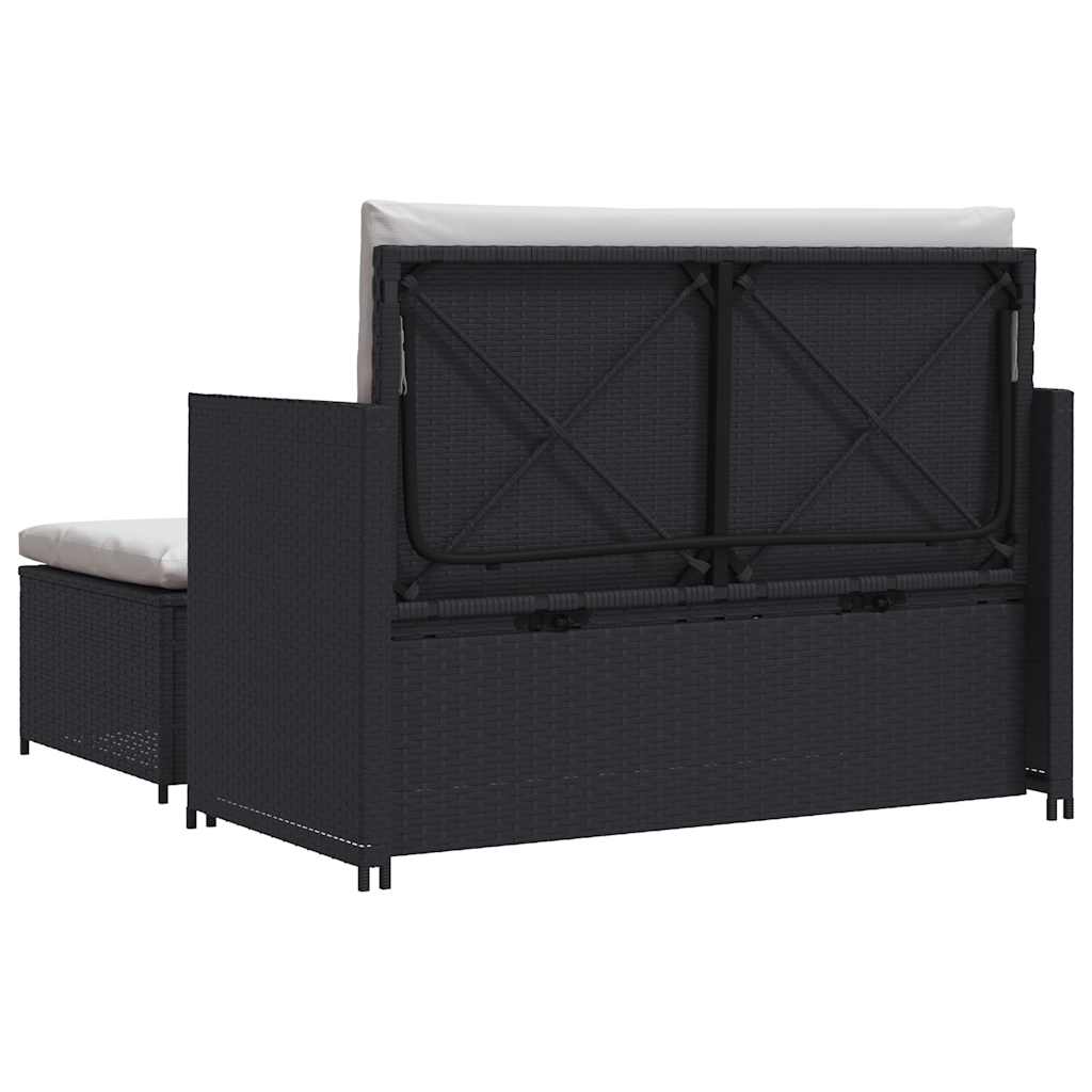 2-tlg. Garten-Lounge-Set mit Auflagen Poly Rattan Schwarz