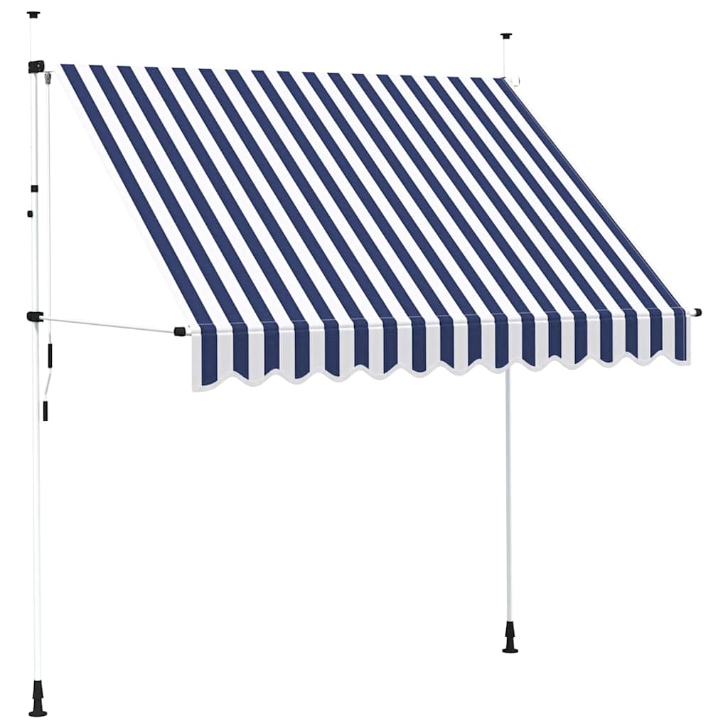 Einziehbare Markise Handbetrieben 250 cm Blau/Weiß Gestreift