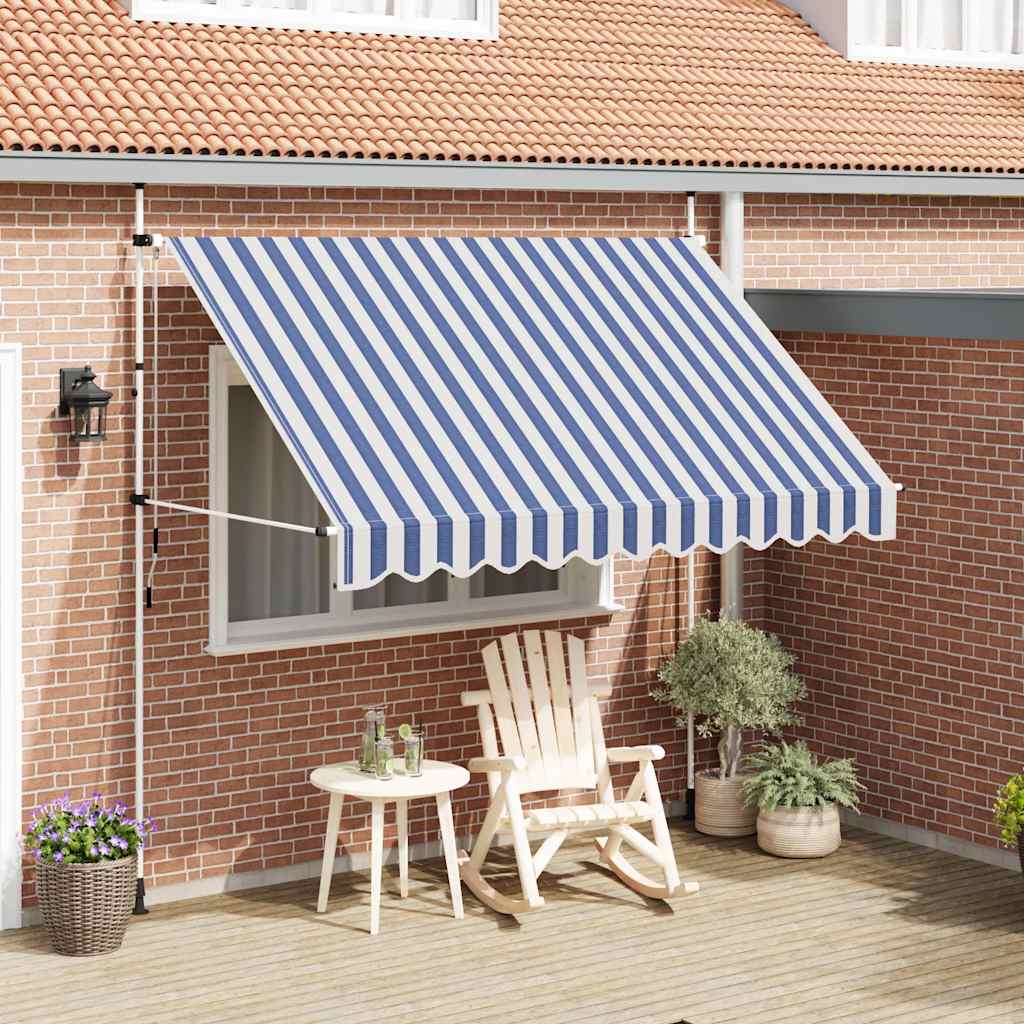 Einziehbare Markise Handbetrieben 300 cm Blau/Weiß Gestreift