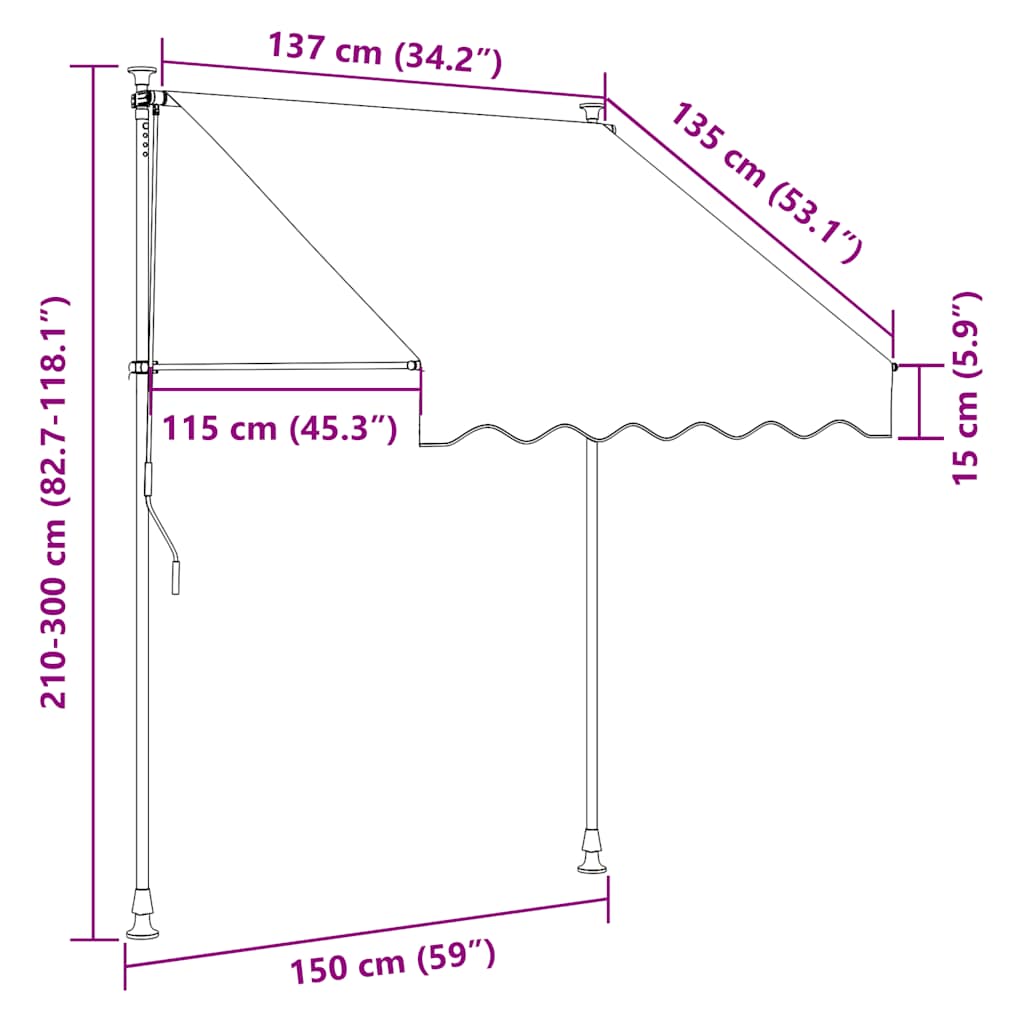 Einziehbare Markise Handbetrieben 150 cm Orange/Weiß Gestreift