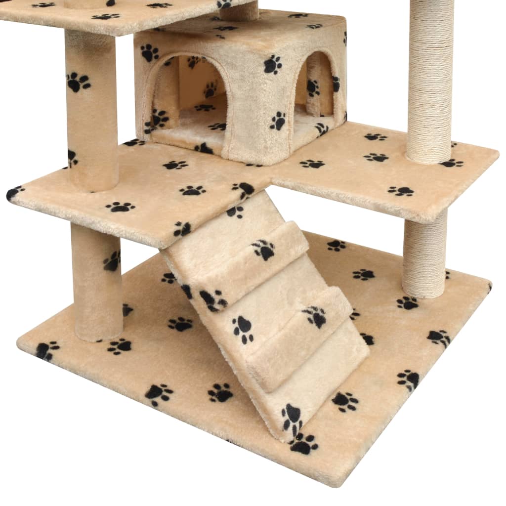 Katzen-Kratzbaum 125 cm Pfoten-Aufdruck Beige