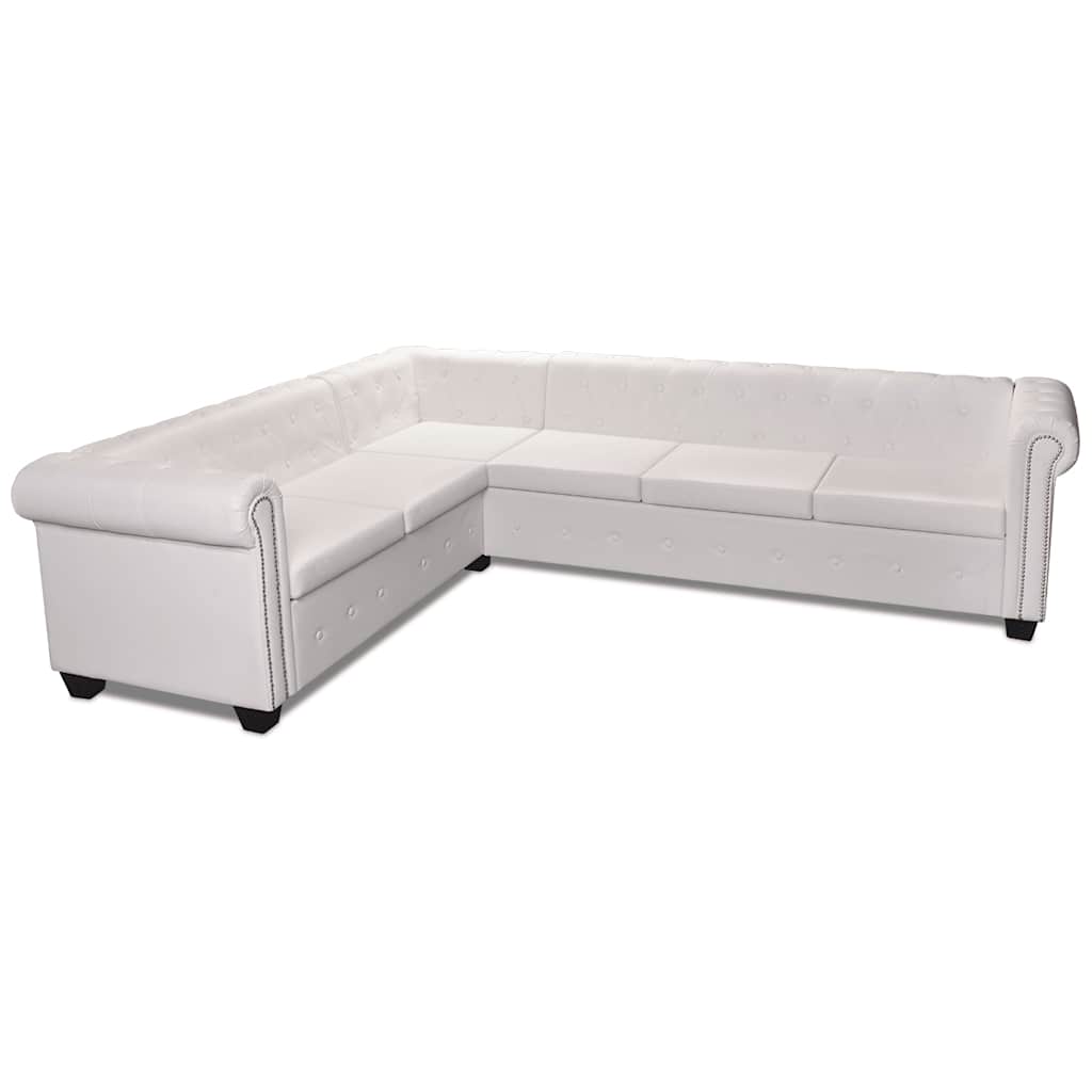 Chesterfield-Ecksofa 6-Sitzer Kunstleder Weiß
