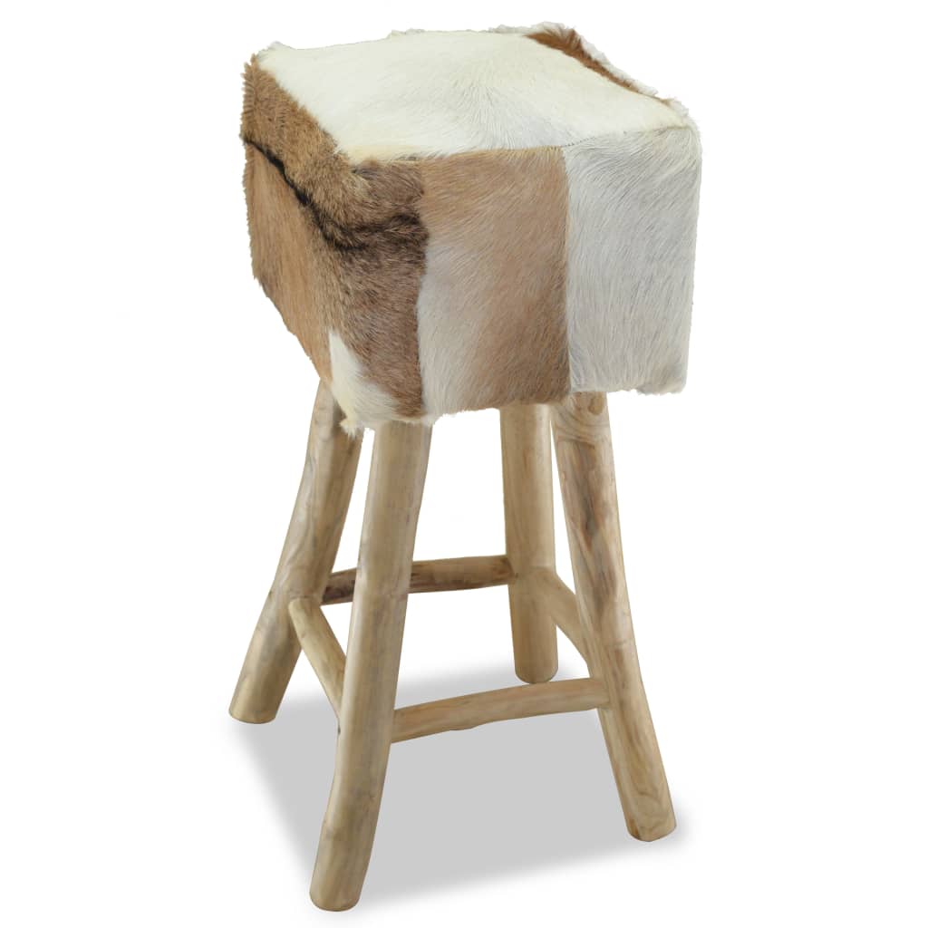 Barhocker Ziegenleder und Massivholz Teak
