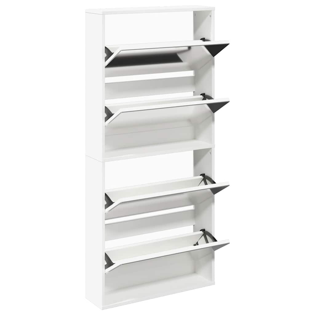 Schuhschrank mit 4 Fächern Spiegel Weiß 63×17×134 cm