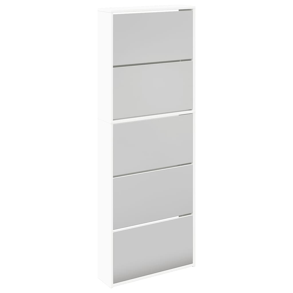 Schuhschrank mit 5 Fächern Spiegel Weiß 63×17×169,5 cm