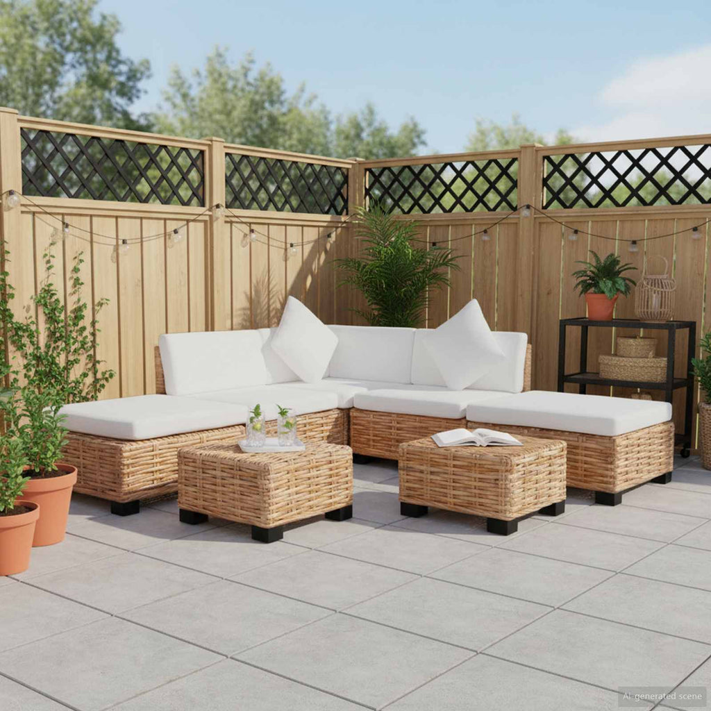 Sofagarnitur 18-tlg. Natürliches Rattan