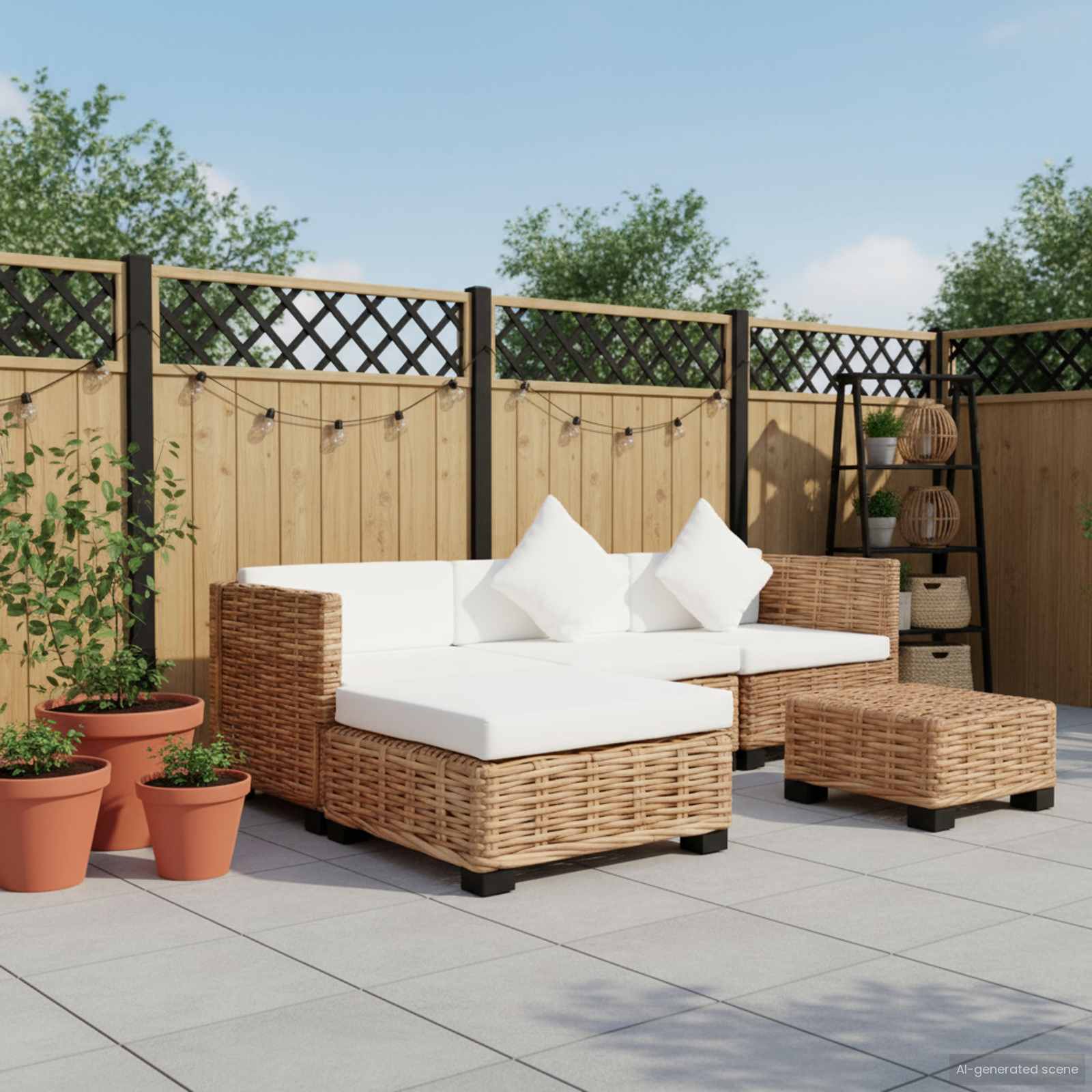 Sofagarnitur 14-tlg. Natürliches Rattan