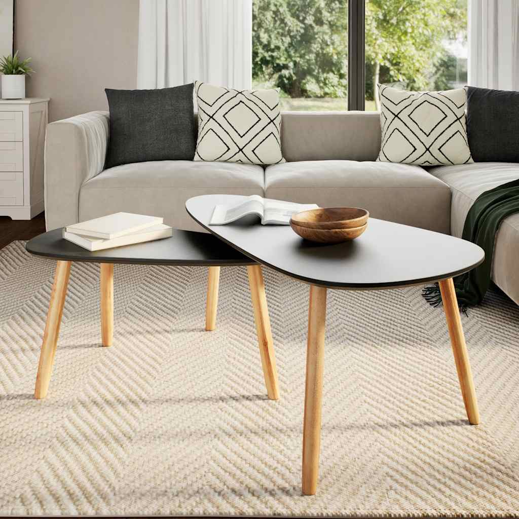 2-tlg. Couchtisch-Set Massivholz Kiefer Schwarz