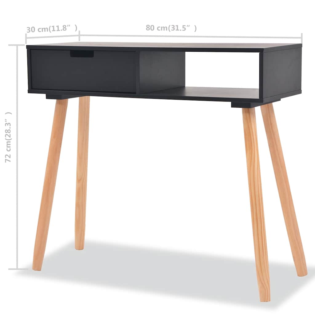 Konsolentisch Kiefernholz Massiv 80 x 30 x 72 cm Schwarz
