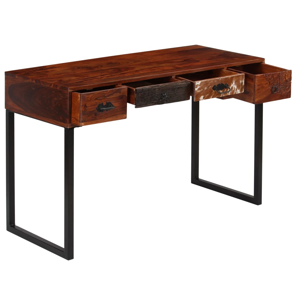 Schreibtisch Massivholz Akazie und Echtleder 117x50x76 cm