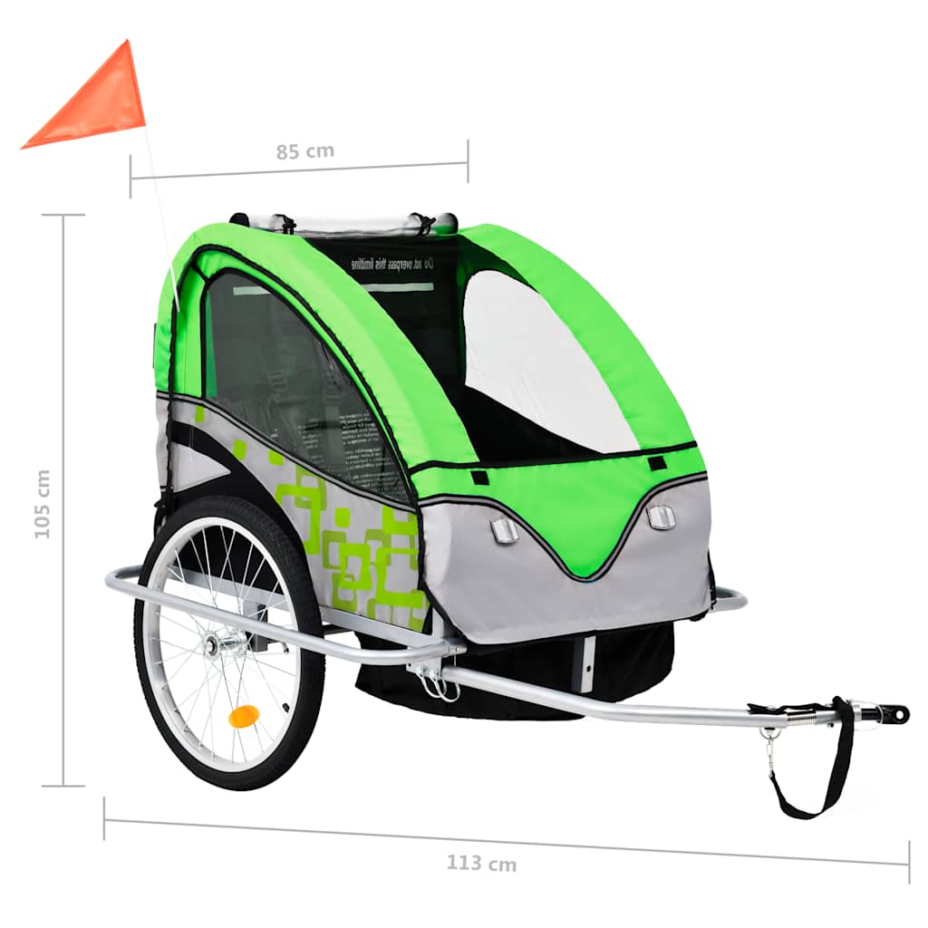 2-in-1 Fahrradanhänger und Kinderwagen Grün und Grau