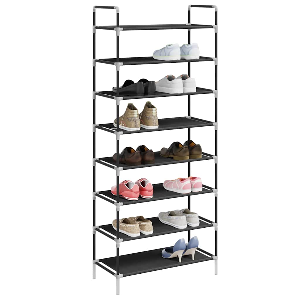 Schuhregal mit 8 Ablagen Metall und Vliesstoff Schwarz