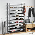 Schuhregal mit 10 Ablagen Metall und Vliesstoff Schwarz