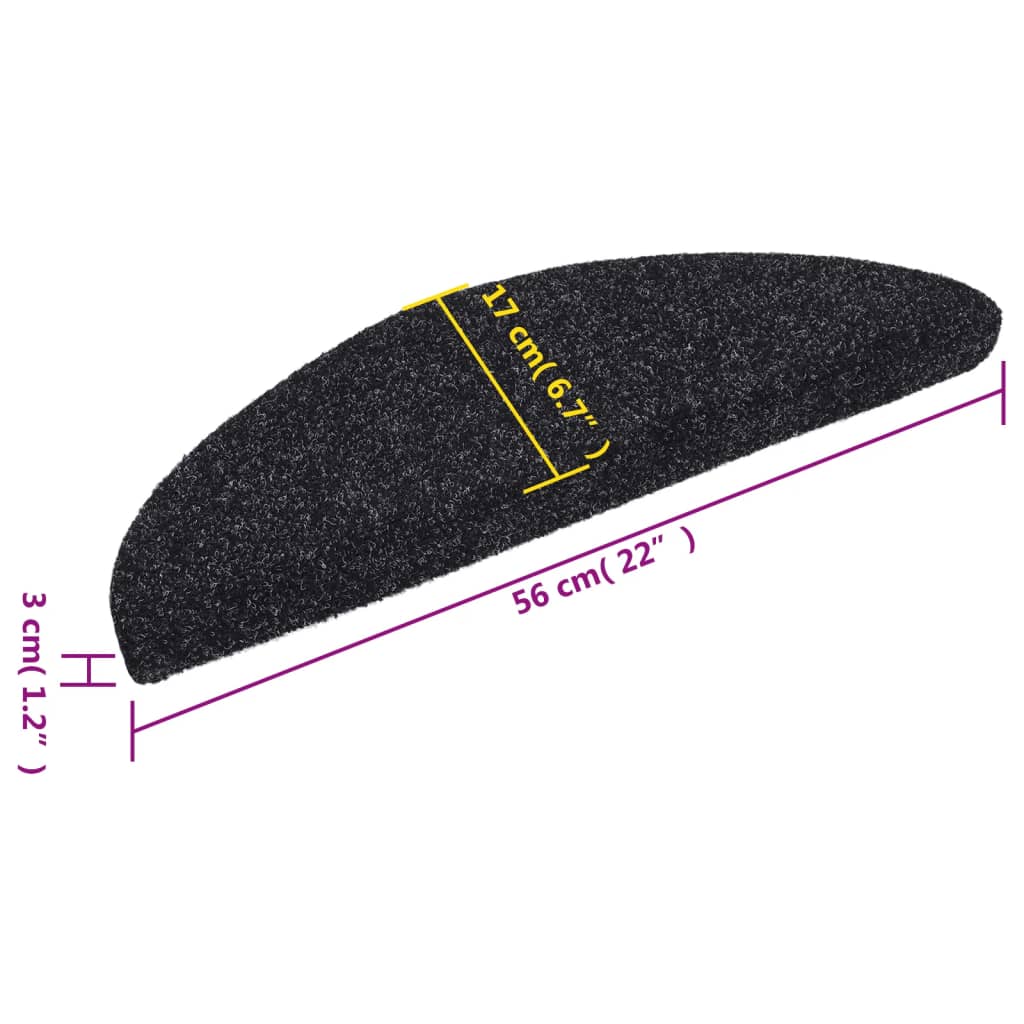 Stufenmatten Selbstklebend 15 Stk. 56x17x3 cm Schwarz Halbrund
