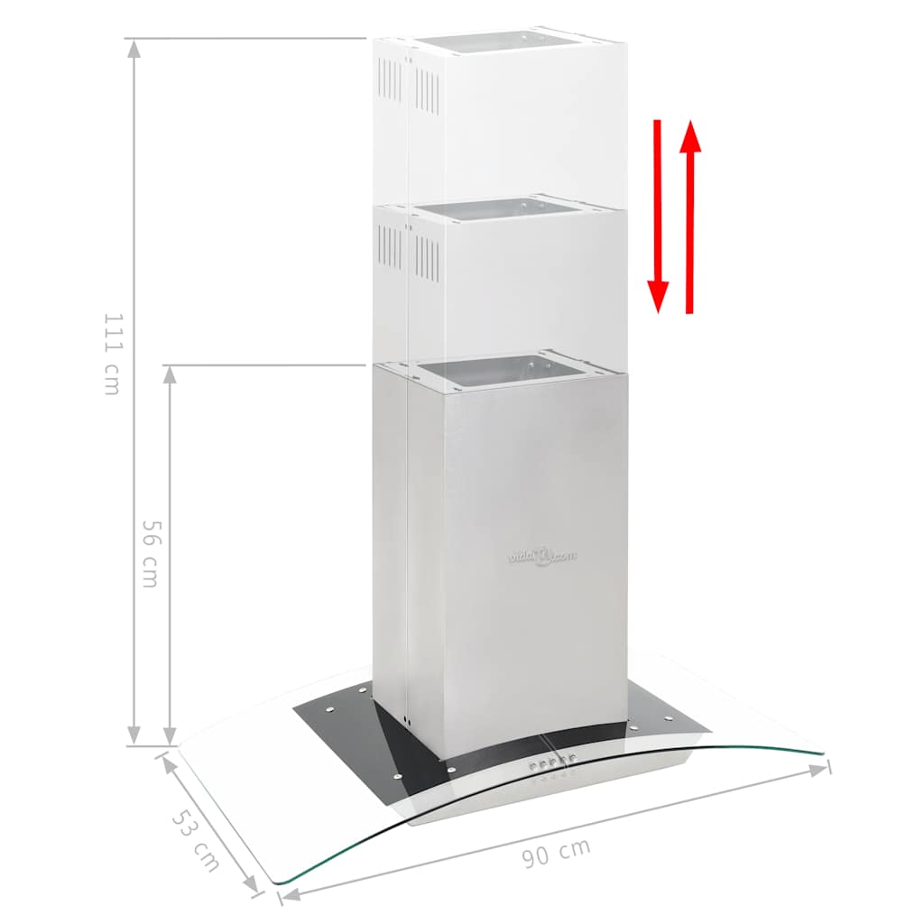 Insel-Dunstabzugshaube 90 cm Edelstahl 756 m³/h LED