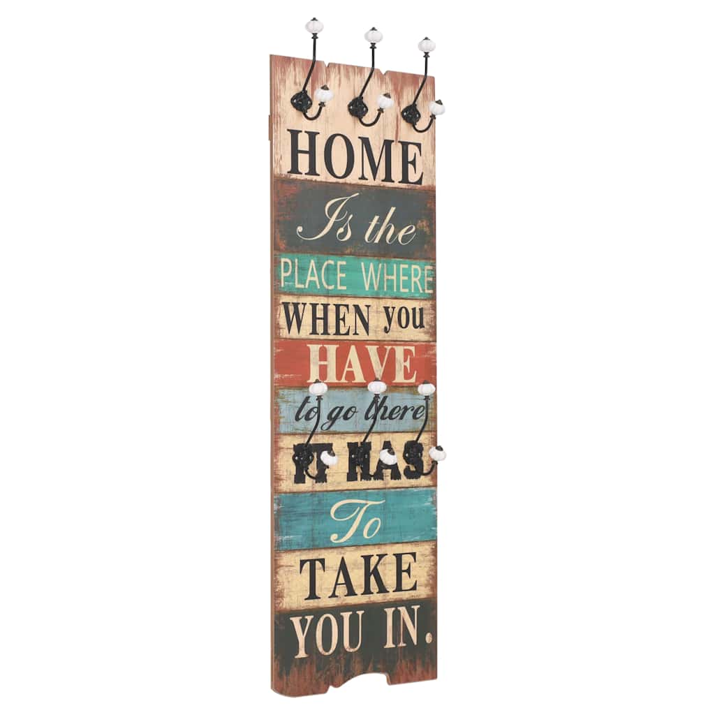 Wandgarderobe mit 6 Haken 120 x 40 cm "HOME IS