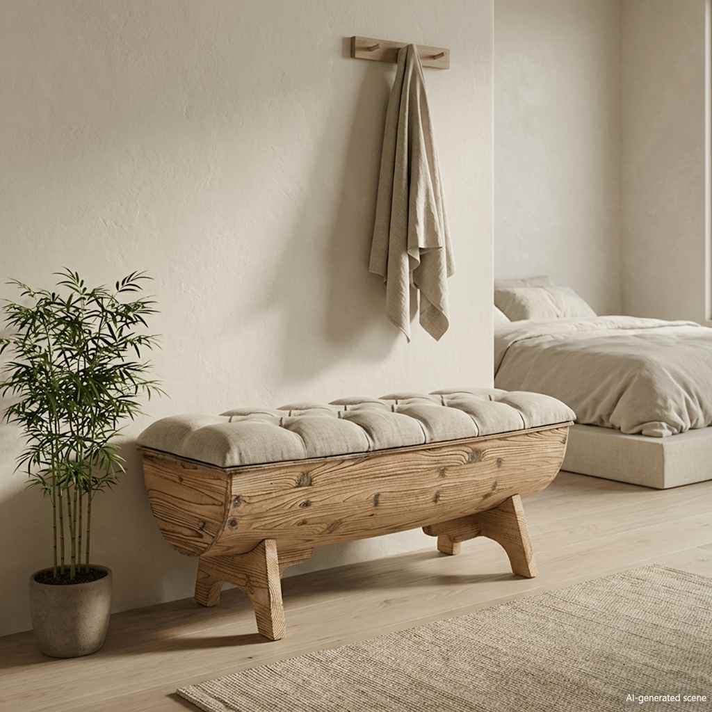Aufbewahrungsbank Massivholz und Stoff  103 x 51 x 44 cm