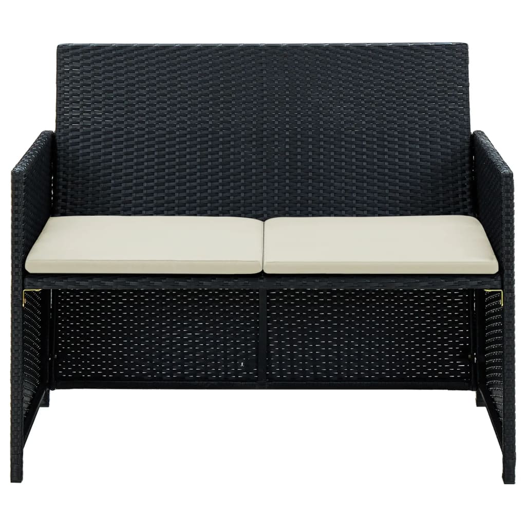 2-Sitzer-Gartensofa mit Polstern Schwarz Poly Rattan