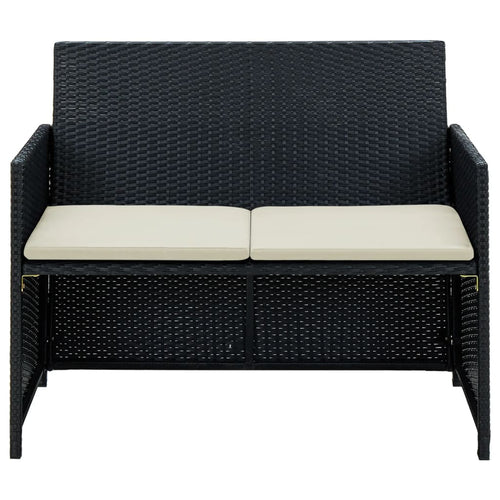 2-Sitzer-Gartensofa mit Polstern Schwarz Poly Rattan
