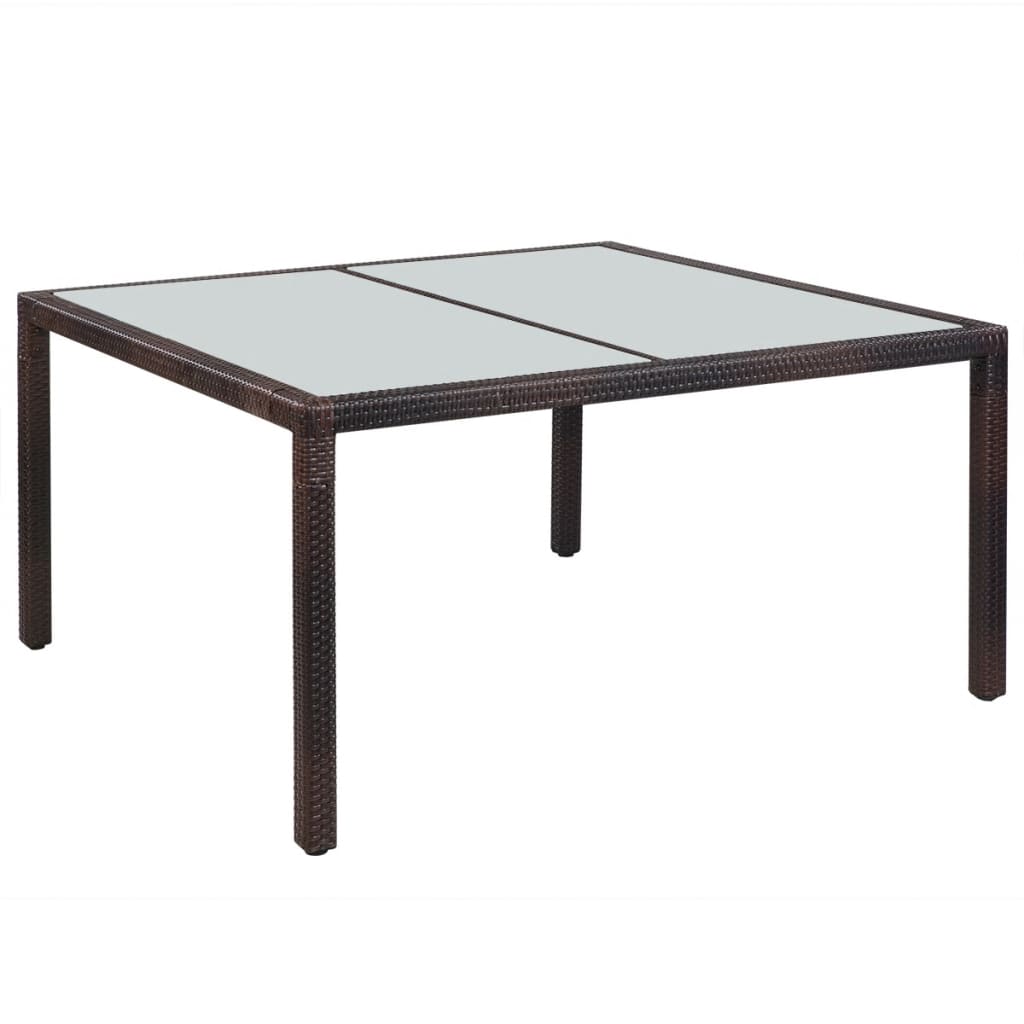 Gartentisch 150x90x75 cm Braun Poly Rattan und Glas