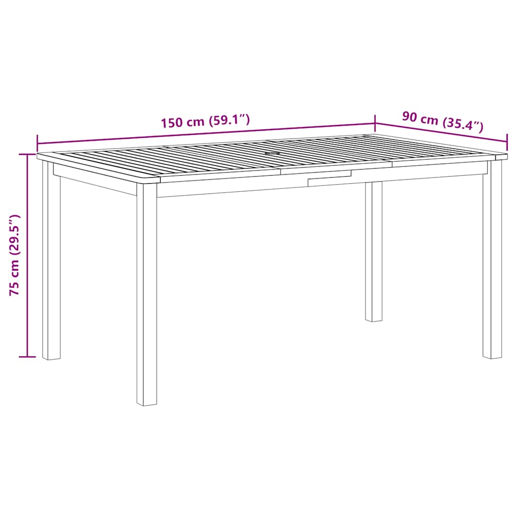 Gartentisch 150x90x74 cm Massivholz Akazie