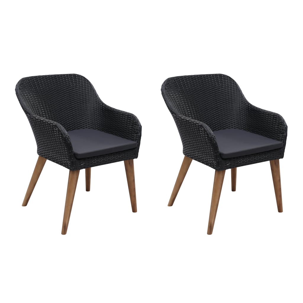 Gartenstühle mit Polstern 2 Stk. Poly Rattan Schwarz