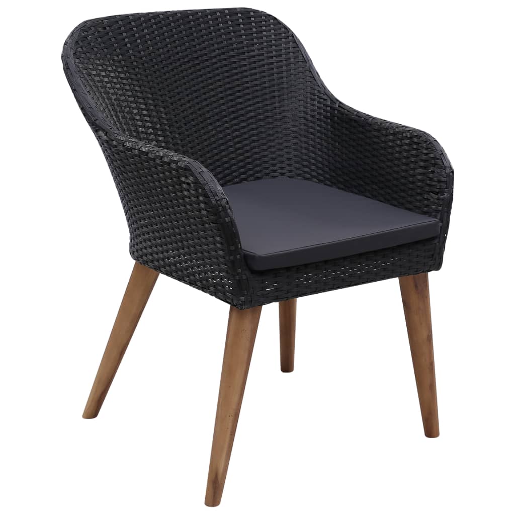 Gartenstühle mit Polstern 2 Stk. Poly Rattan Schwarz
