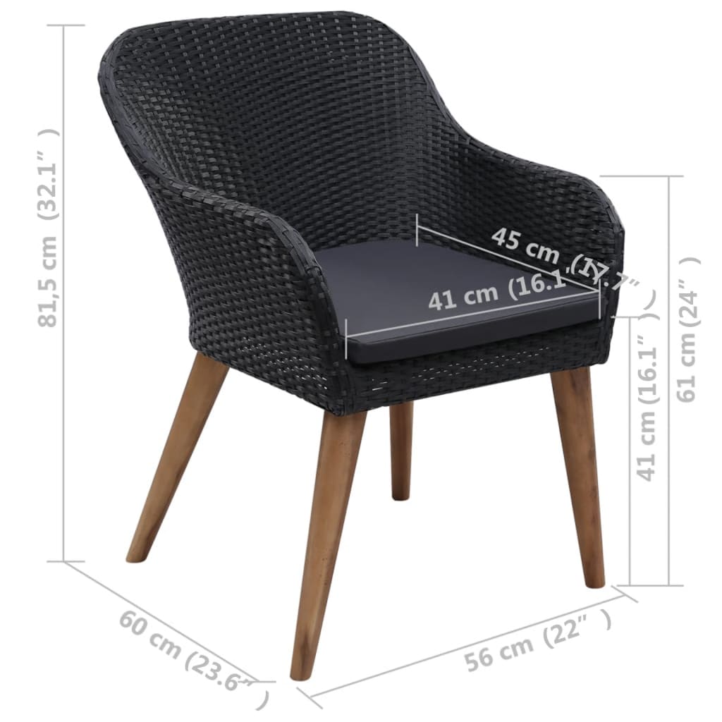 Gartenstühle mit Polstern 2 Stk. Poly Rattan Schwarz