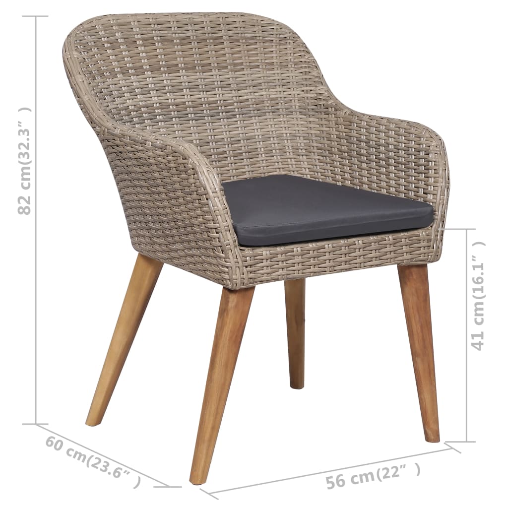 Gartenstühle mit Polstern 2 Stk. Poly Rattan Braun