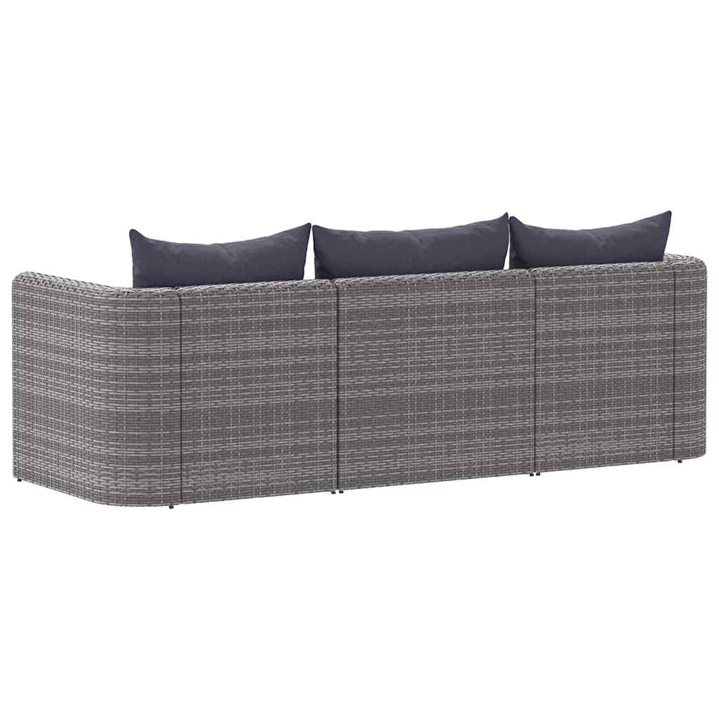 3-tlg. Garten-Sofagarnitur mit Kissen Grau Poly Rattan