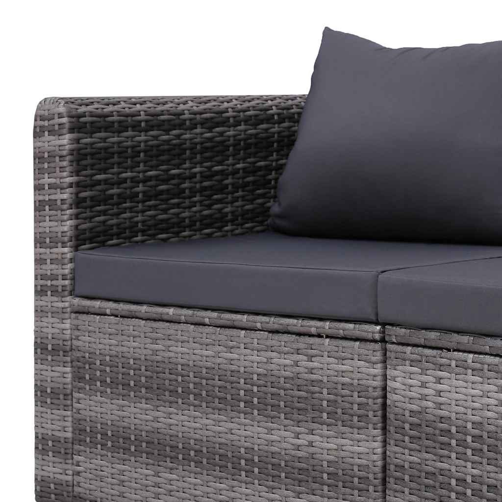 3-tlg. Garten-Sofagarnitur mit Kissen Grau Poly Rattan