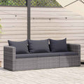 3-tlg. Garten-Sofagarnitur mit Kissen Grau Poly Rattan