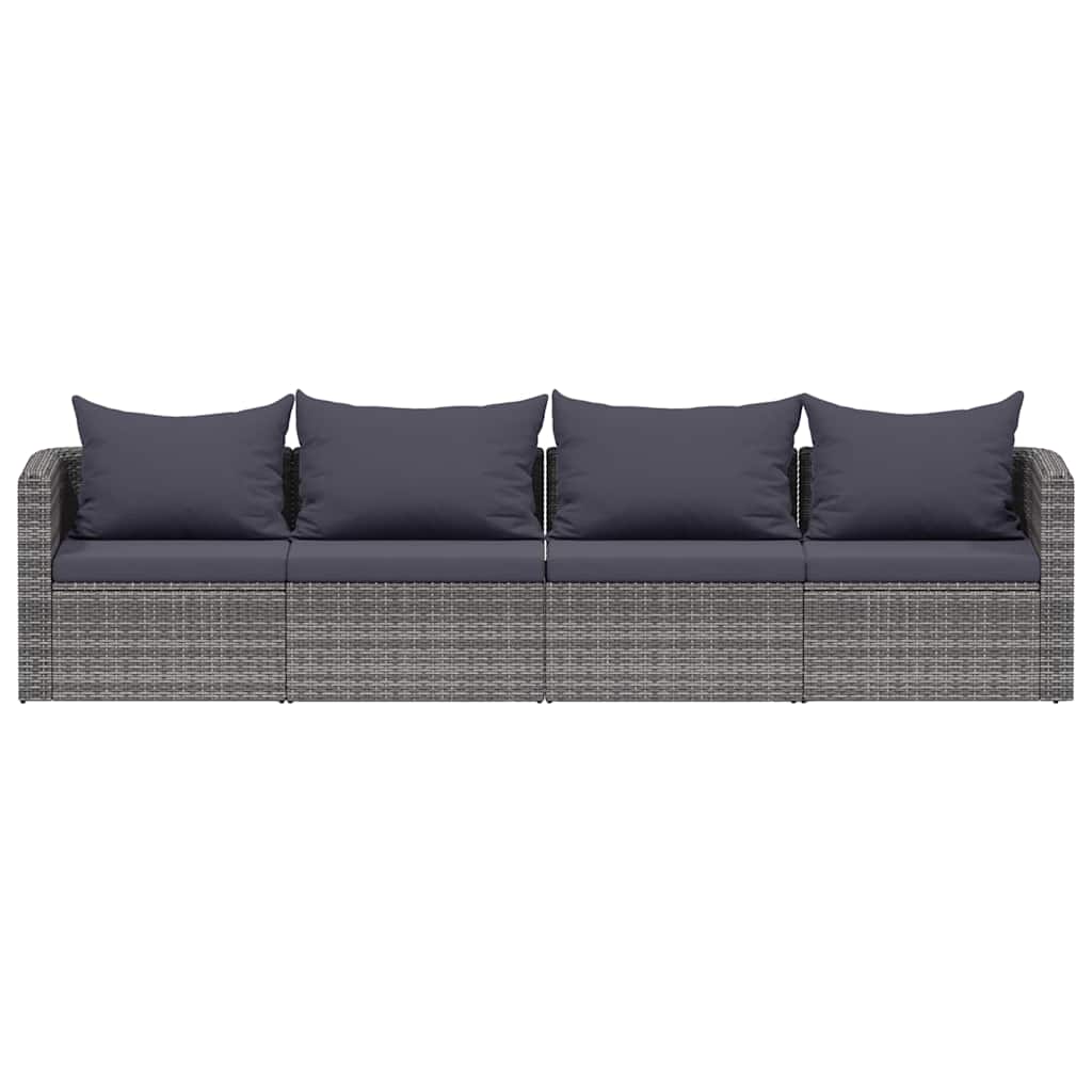 4-tlg. Garten-Sofagarnitur mit Kissen Grau Poly Rattan