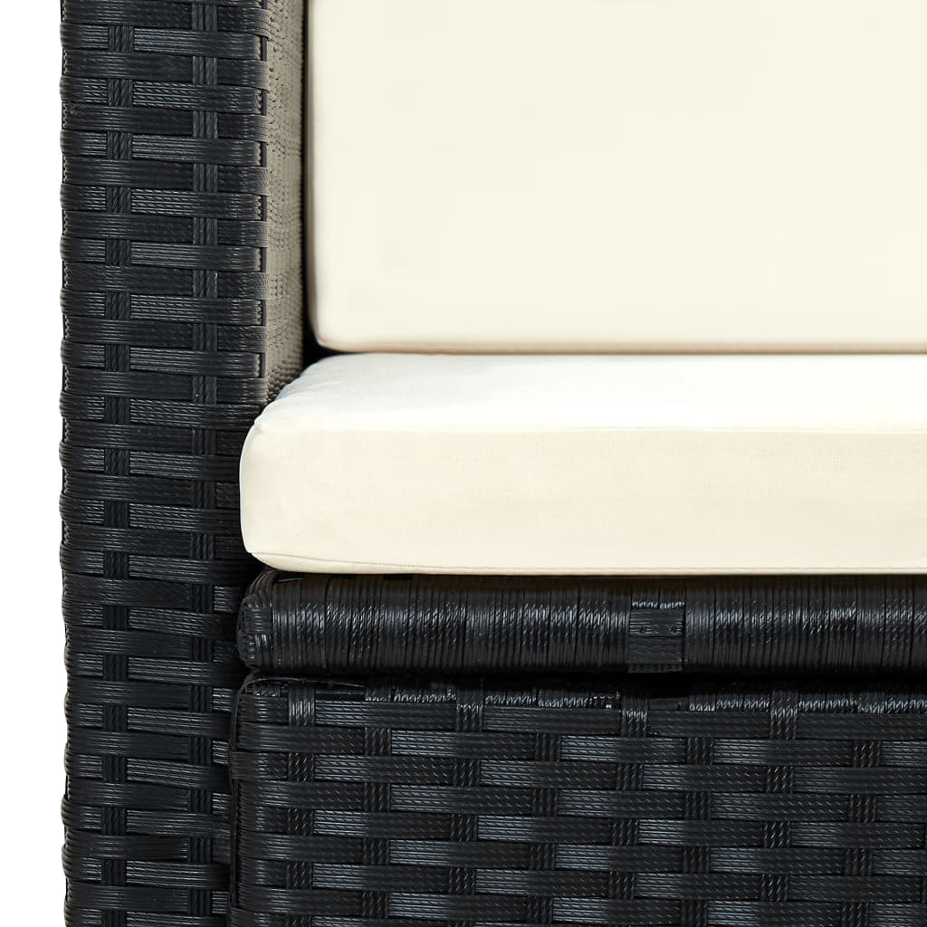 2-Sitzer-Gartensofa mit Auflagen Schwarz Poly Rattan
