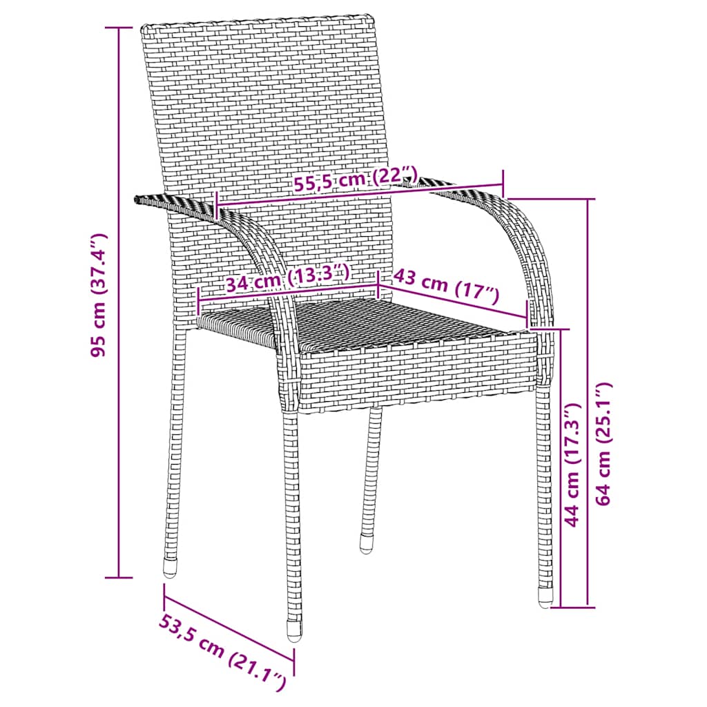 Stapelbare Gartenstühle 2 Stk. Poly Rattan Braun