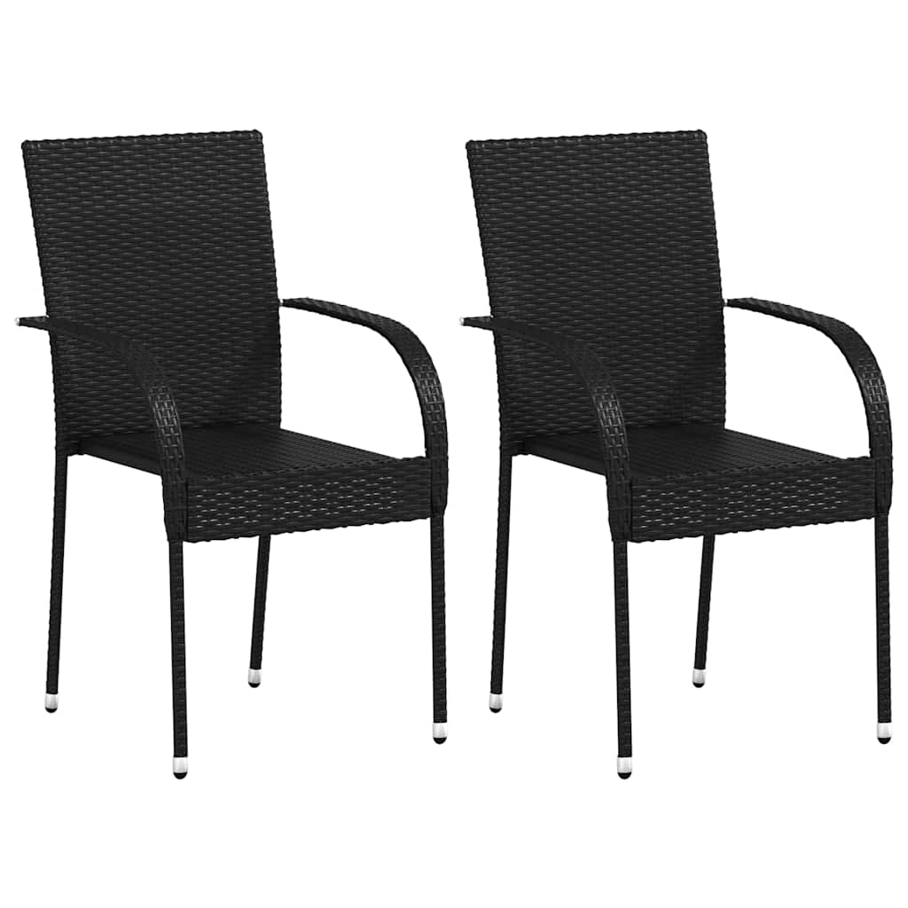 Stapelbare Gartenstühle 2 Stk. Poly Rattan Schwarz
